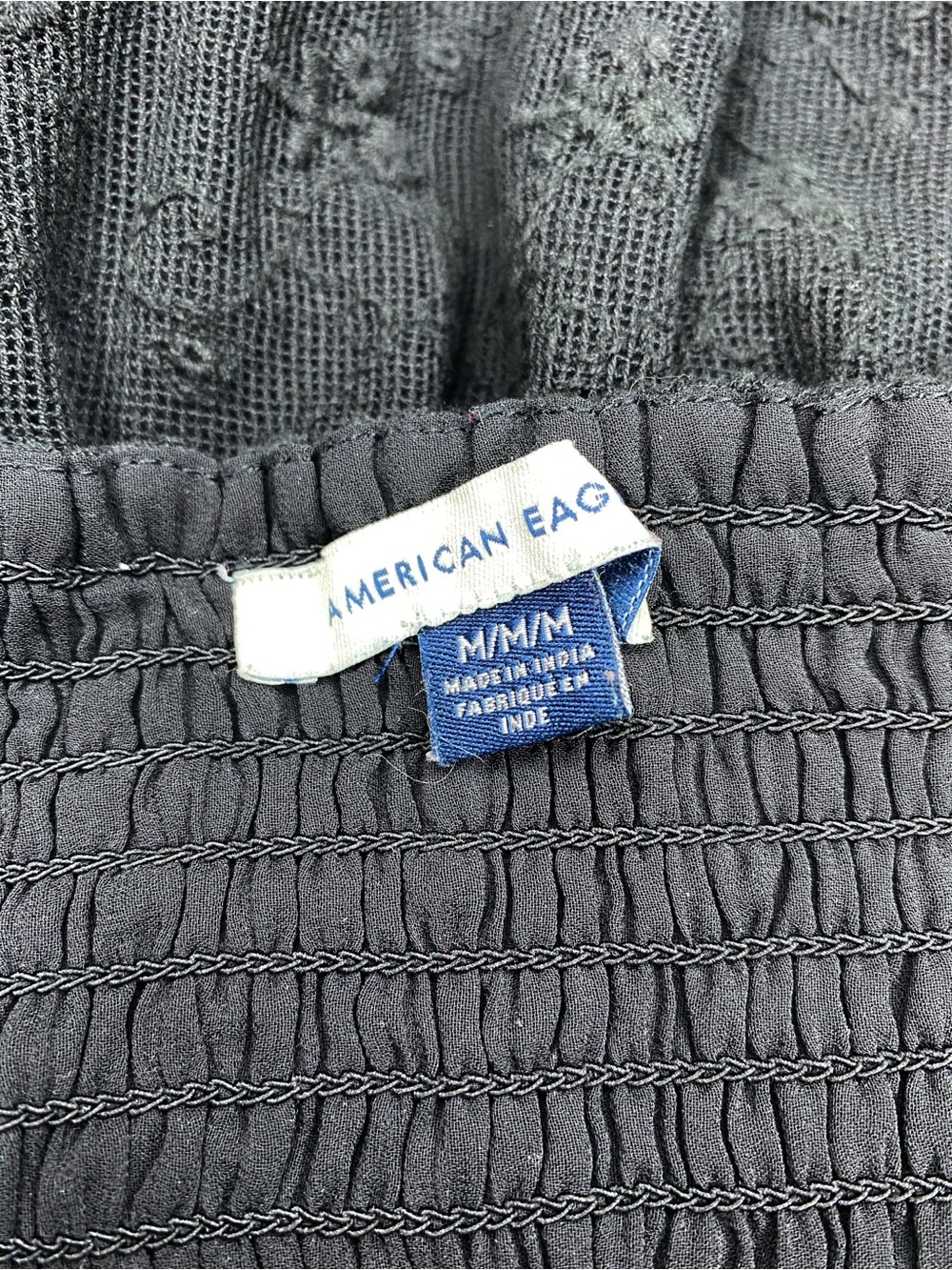 American Eagle Y2K Black Smocked Lace Micro Mini Skirt Lined Size M - Picture 4 of 6